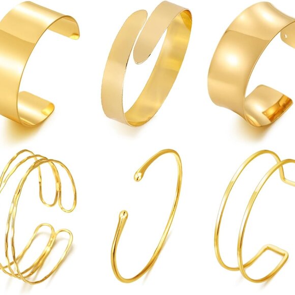 6PCS Arm Cuff Jewelry Set Minimalist Gold Upper Arm Bangles for Women - Picture 1 of 7